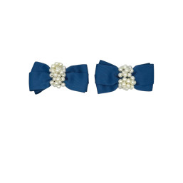 Set of 2 Pearl Ribbon Hair Clip - navy blue